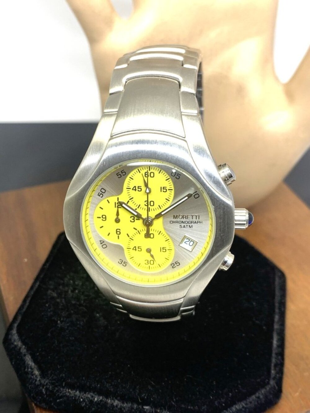 Gianni Moretti Men's Watch Quartz Chronograph Silver Yellow Dial Stainless Steel